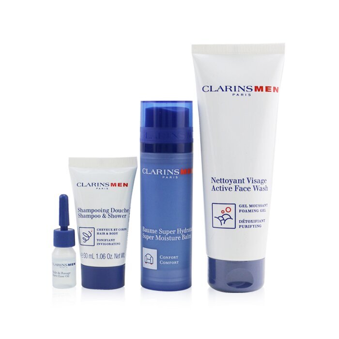 Men Day Cream 50 Ml Set Facial Balm 50 Ml & Active Face Wash 125 Ml & Shower Gel 30 Ml & Ease Oil 3 Ml & Bag