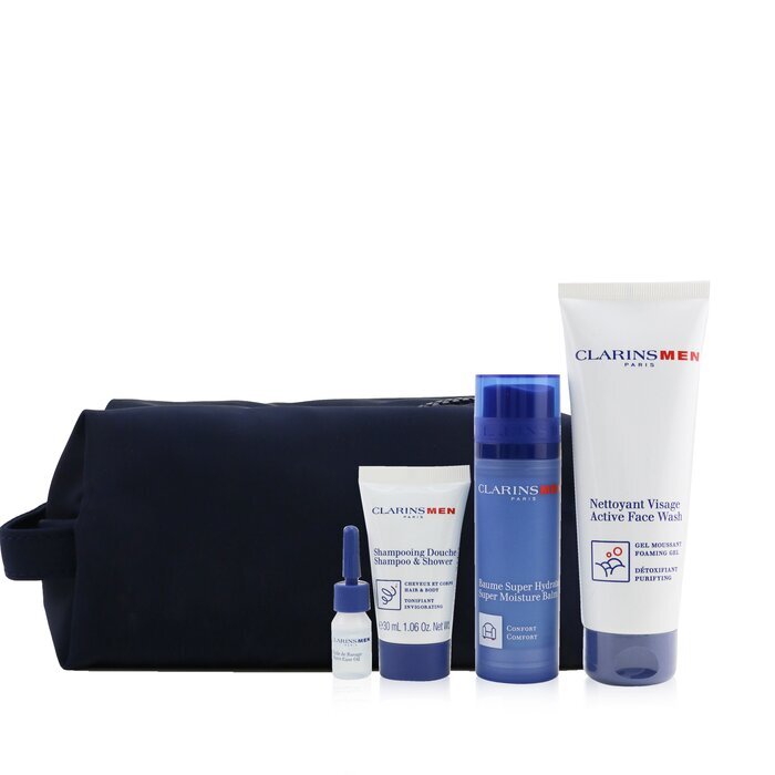 Crema Giorno Uomo 50 ml Set Balsamo Viso 50 ml & Detergente Viso Attivo 125 ml & Gel Doccia 30 ml & Olio Ease 3 ml & Sacchetto